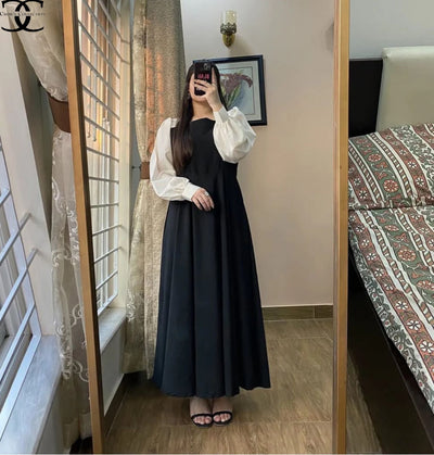 Front And Back Platted Design With White Sleeves Georgette Maxi