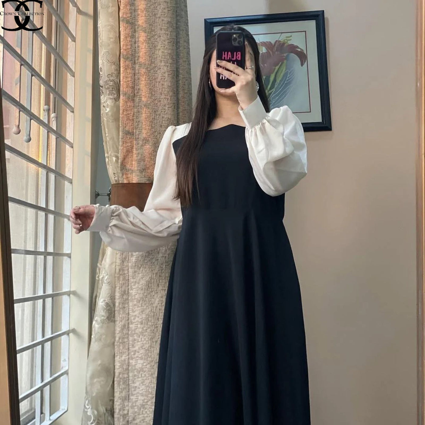 Front And Back Platted Design With White Sleeves Georgette Maxi