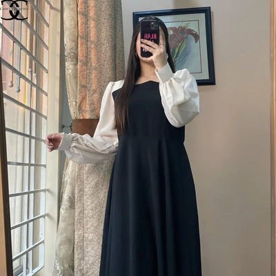 Front And Back Platted Design With White Sleeves Georgette Maxi